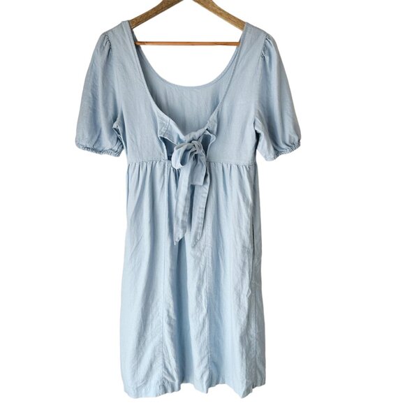Ingrid & Isabel Maternity Meadow Chambray Linen Blend Midi Dress Bow Back S - Picture 3 of 7